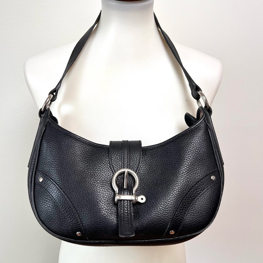 Vintage Y2K Burberry Pebbled Leather Crescent Curved Hobo Shoulder Bag Purse
